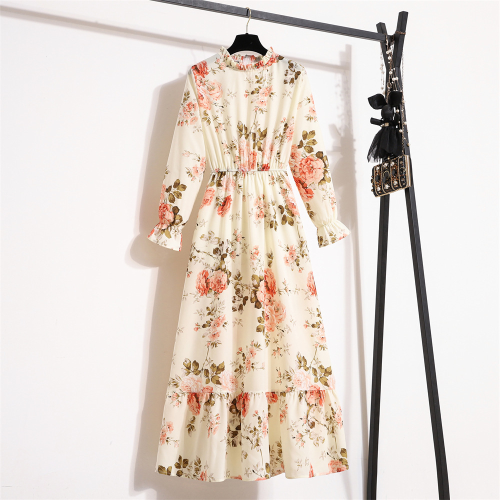 Customized Print Dress Ruffle Long Floral Maxi Dress Long Sleeve Casual Dresses for Women