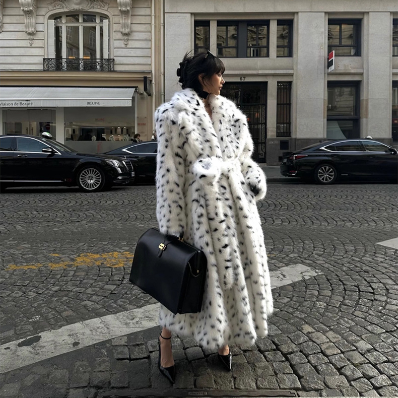 Women's Faux Fur Warm Jacket Lady Fashion Print Coats Oversize Winter Parka