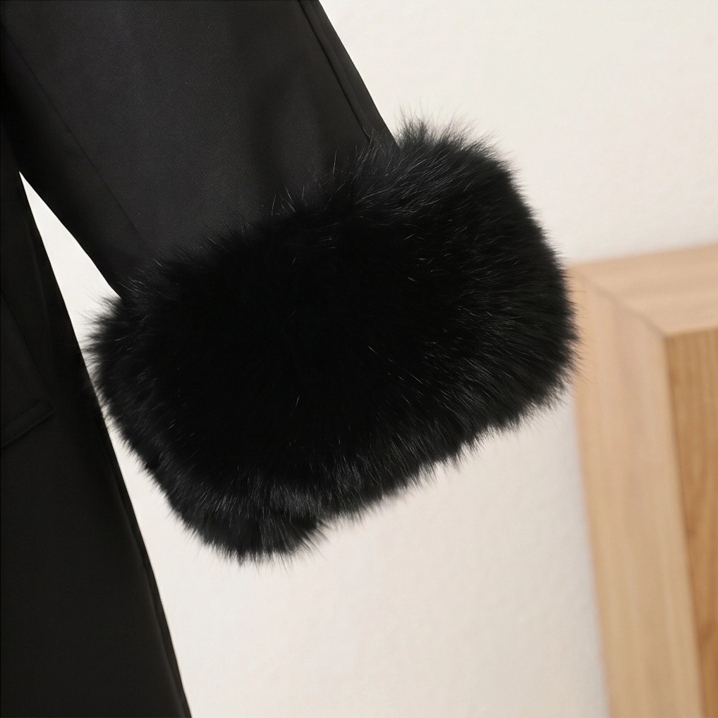 Women's Fox Fur Collar Parka with Mink Fur Lining Mid-Length Drawstring Waist Winter Coat OEM ODM