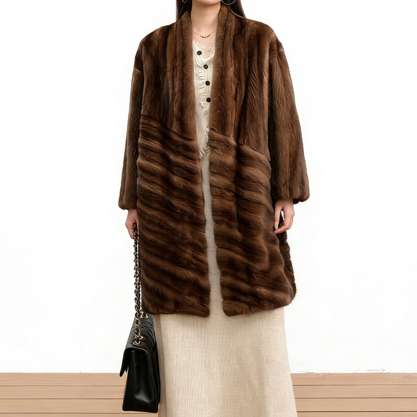 2026 Luxury Women's Coat, Full-Cut Purple-Gold Grade Whole Mink Fur Coat, Mid-Length Mink Fur Outerwear for Women