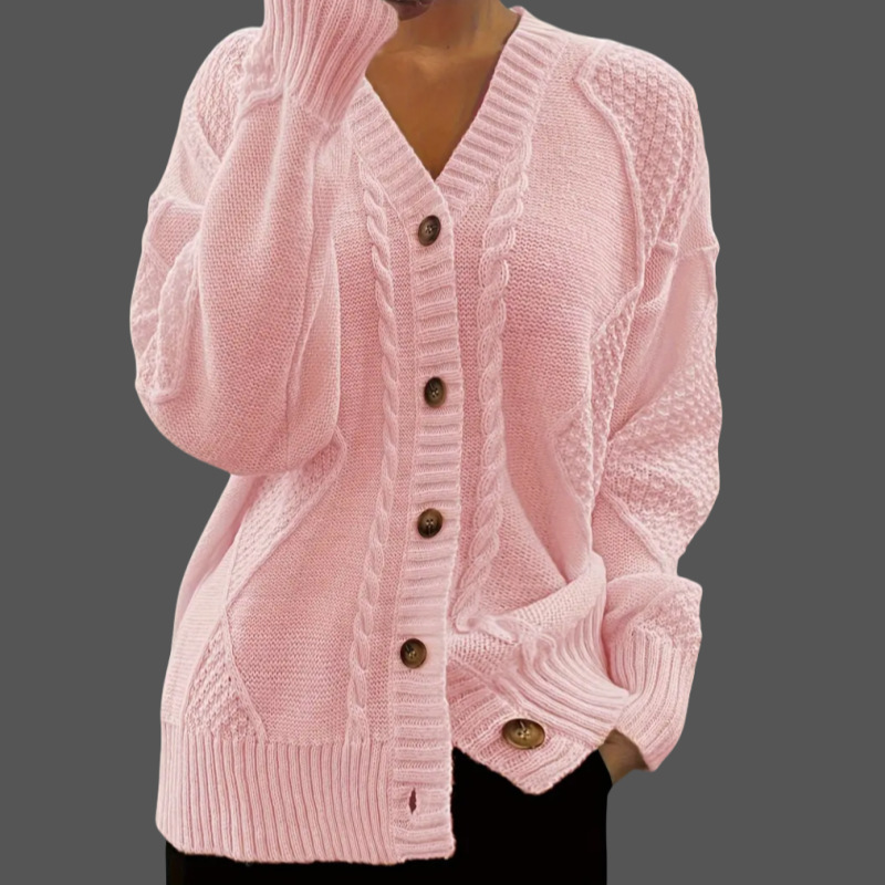 LVLAEA Wholesale Women Winter Outing Ribbed Solid Color Coat Long Sleeve Warm Fashion Knitted Loose Cardigan Sweaters for Ladies