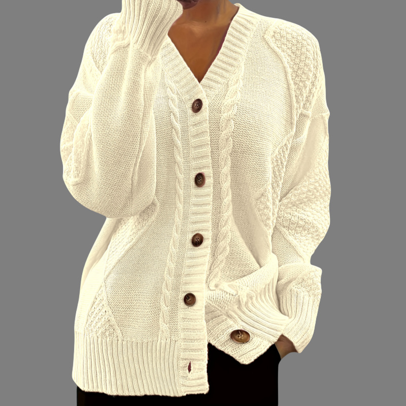 LVLAEA Wholesale Women Winter Outing Ribbed Solid Color Coat Long Sleeve Warm Fashion Knitted Loose Cardigan Sweaters for Ladies