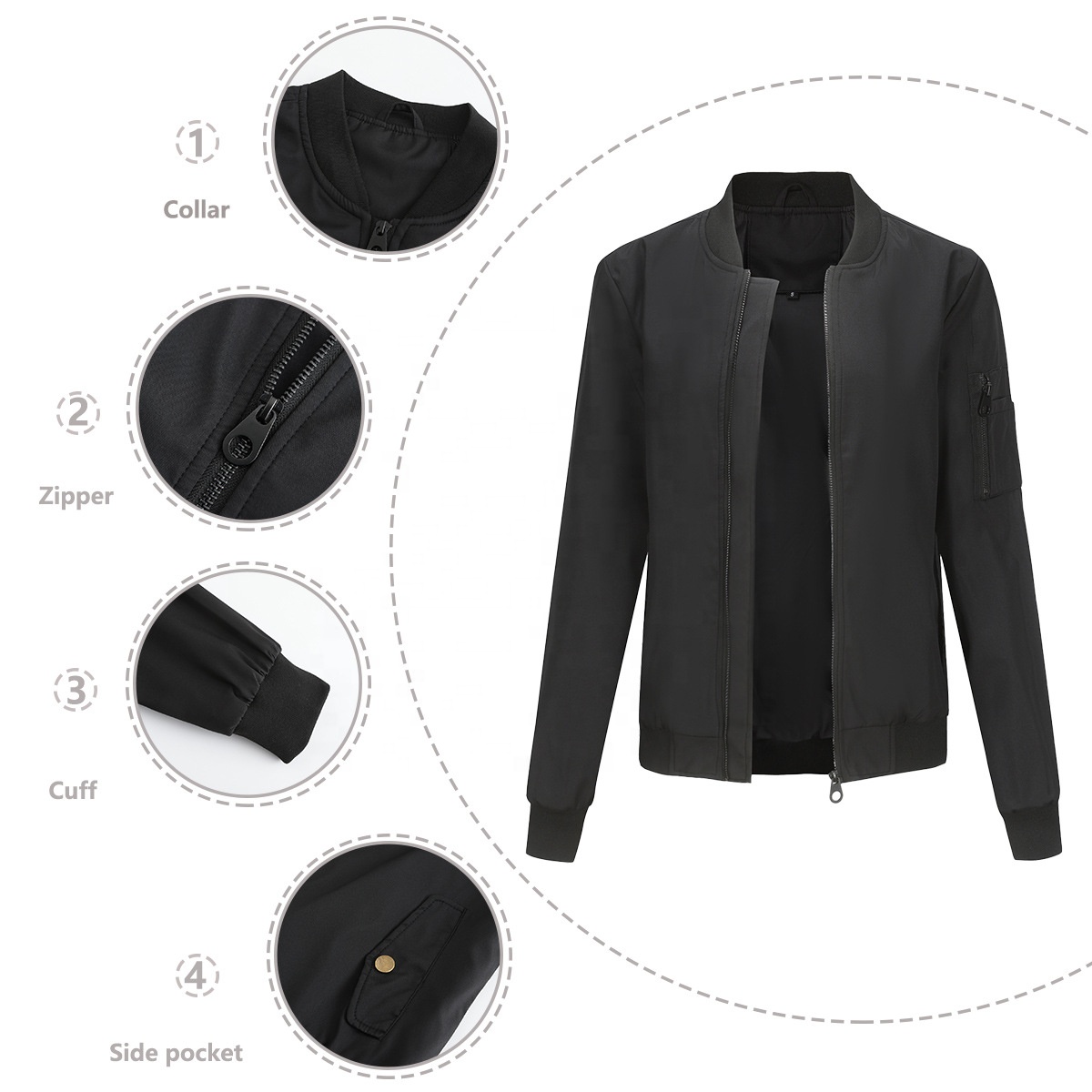 Pilot Wind Breaker Jacket Womens Biker Bomber Jacket With 4 Pockets Windbreaker Streetwear Ladies Outwear Work Coats