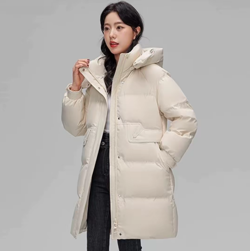 2025 Reversible Women's Winter Parka New Release Thickened Warm Hooded Coat Loose Knee Length White Duck