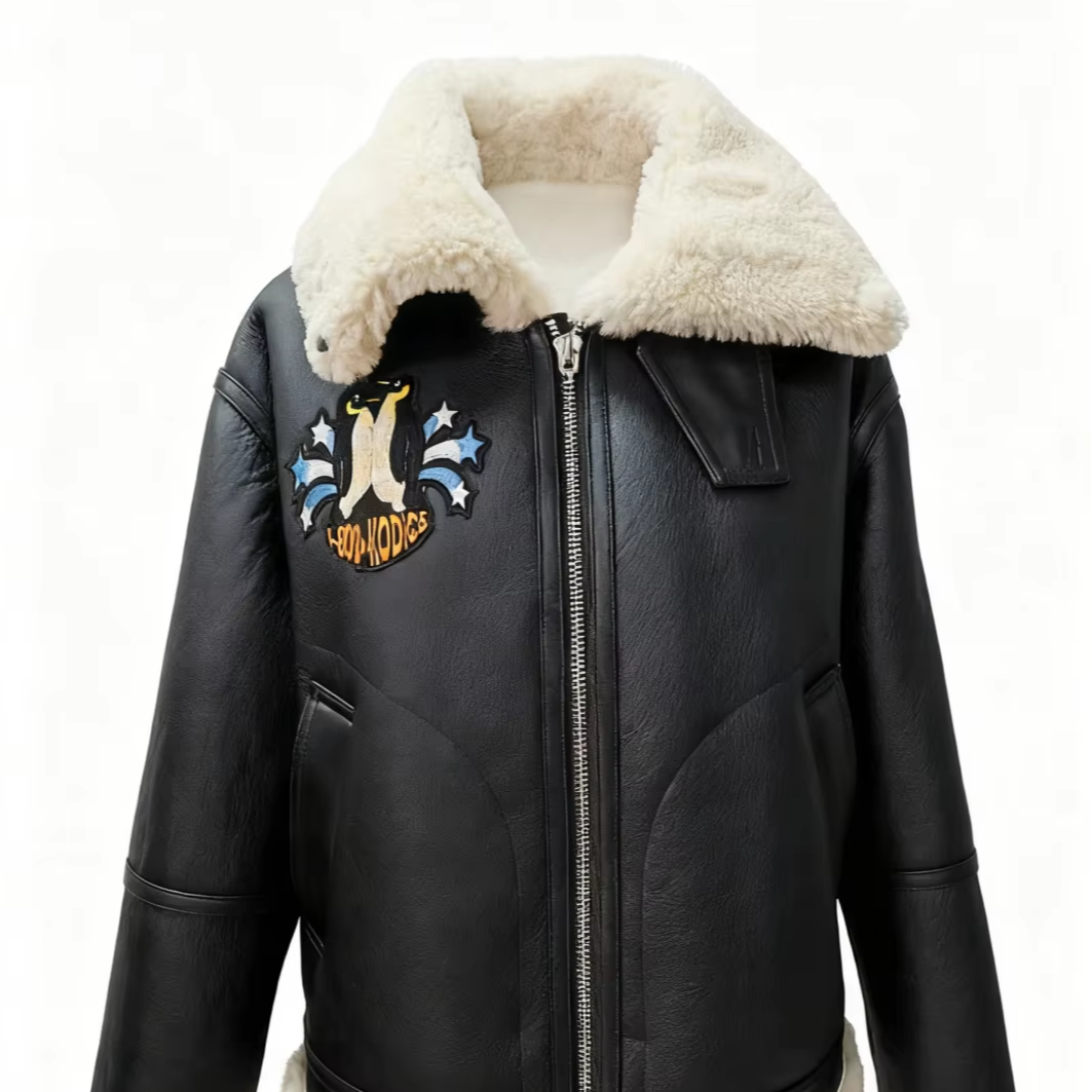 Customizable Wool Leather Bomber Jacket for Women - Vintage Aviator Style, with Full Sheepskin Lining, NewrArrival
