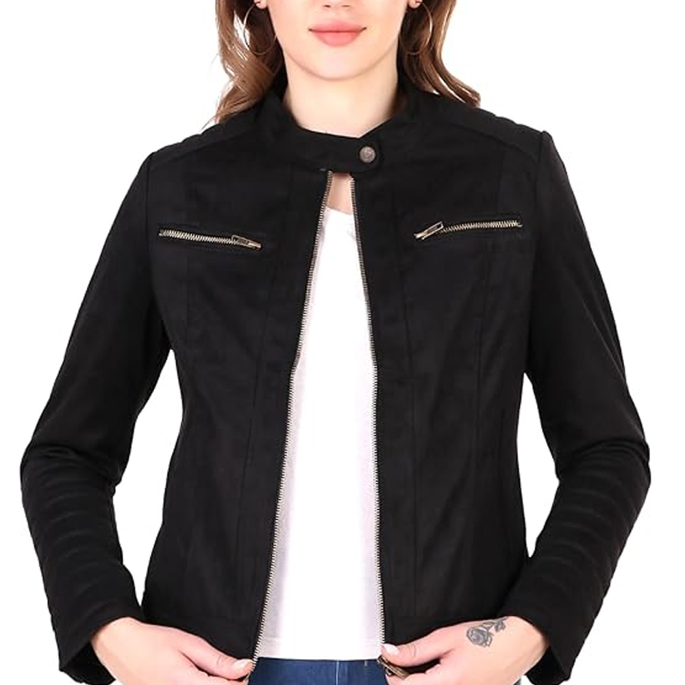 Winter Fashionable Womens Suede Leather Jacket Top Quality Custom Design Zipper Closer Regular Wear Women Suede Leather Jackets