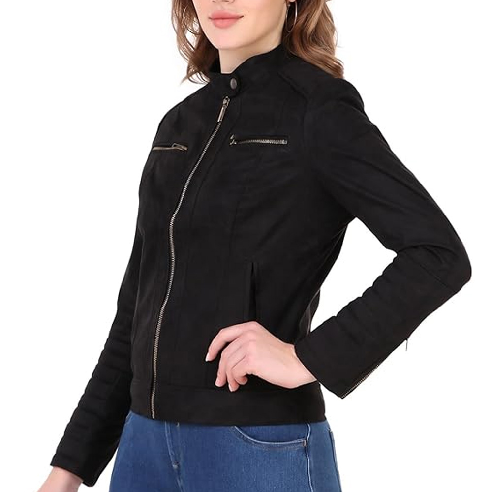 Winter Fashionable Womens Suede Leather Jacket Top Quality Custom Design Zipper Closer Regular Wear Women Suede Leather Jackets