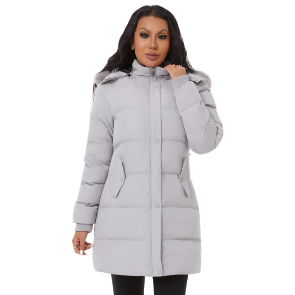 Oelise Women's Winter Thick Puffer Coat Solid Breathable Woven Front Zipper Warm Snow Jacket with Removable Hood