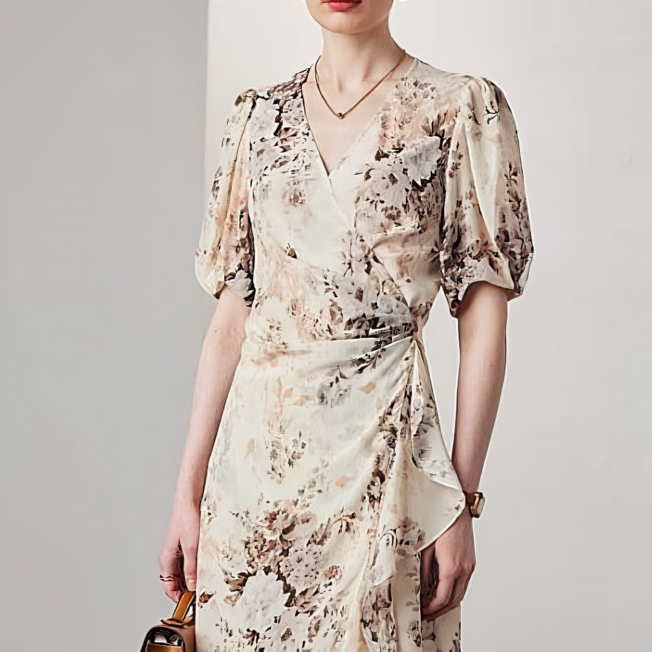 Floral Women's Maxi Dress Elegant Formal with Side Waist Pleating Sustainable Cotton Plus Size for Parties New Design Pre-Sale