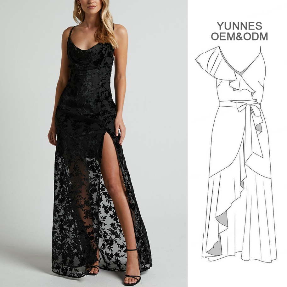 Halter Backless Y2K Ruched Woven Washable Ladies Evening Dress Thigh Split Translucent Casual Dresses with Zippers Natural Waist