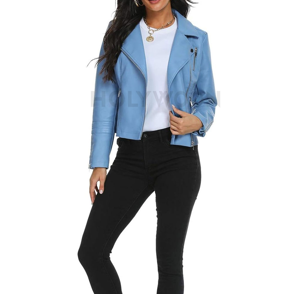 Fashion Women's Solid Woven Leather Jacket Lightweight &amp; Waterproof Classic Design Long Sleeve Casual Winter