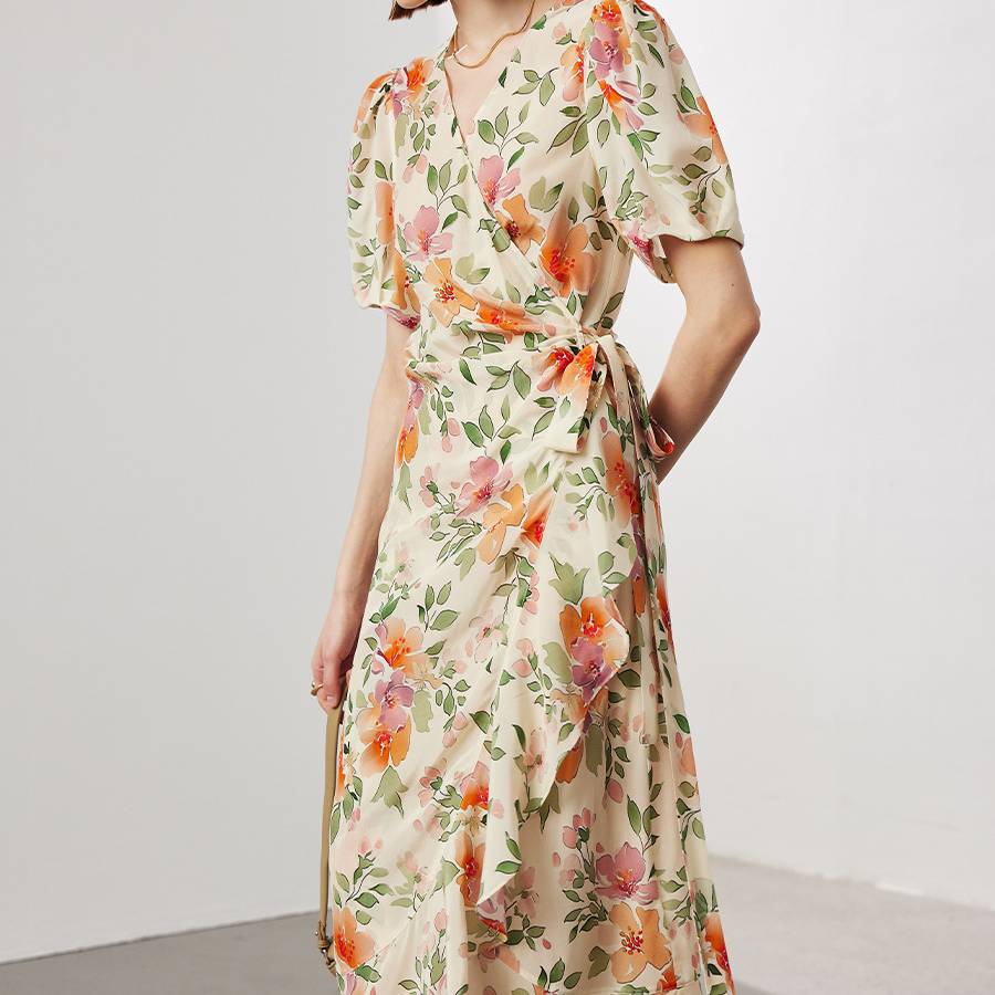 Floral Women's Maxi Dress Elegant Formal with Side Waist Pleating Sustainable Cotton Plus Size for Parties New Design Pre-Sale