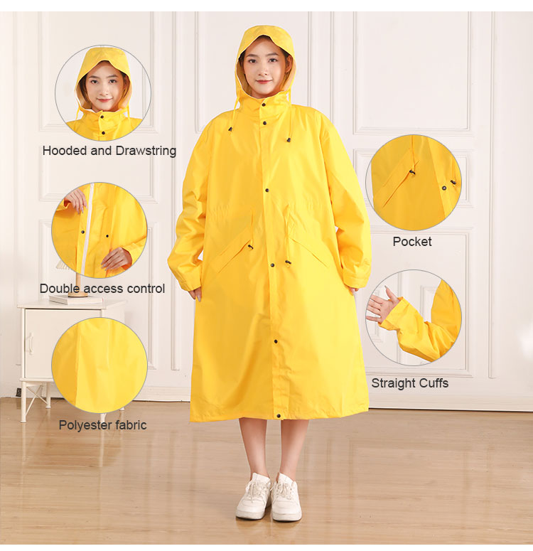 Custom Women's Long Hooded Trench Coats Waterproof PU Rainwear with Logo Modern Poncho Style Windbreaker for Hiking &amp; Travel