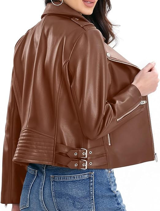 Spring 2025 Leather Jacket for Women Winter Red Dark Brown Plus Size Pakistan Style Ladies Leather Outerwear Women's Jackets