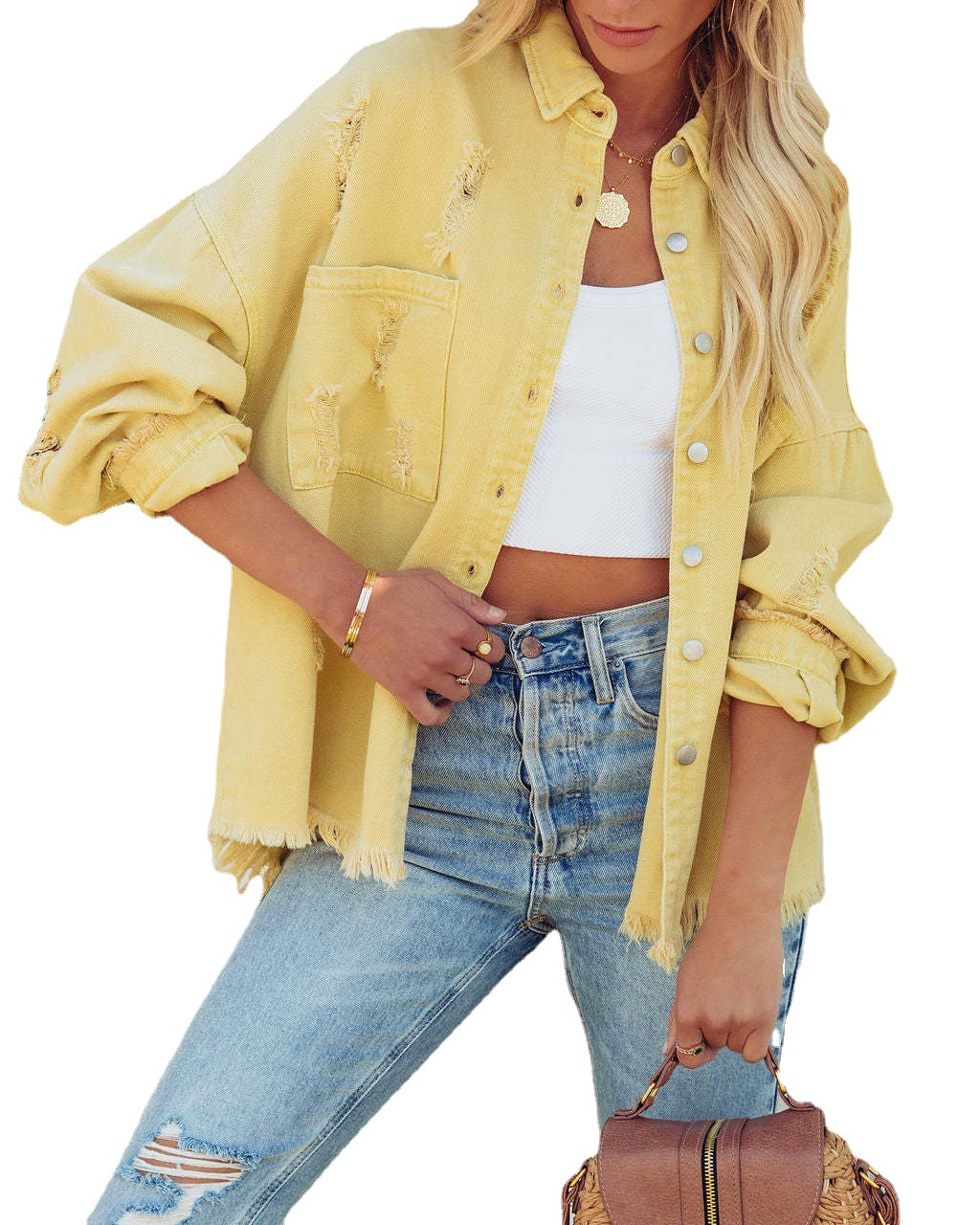 2023 High Quality Wholesale Women Jean Jackets and Coats Hole-wish Short Denim Jacket