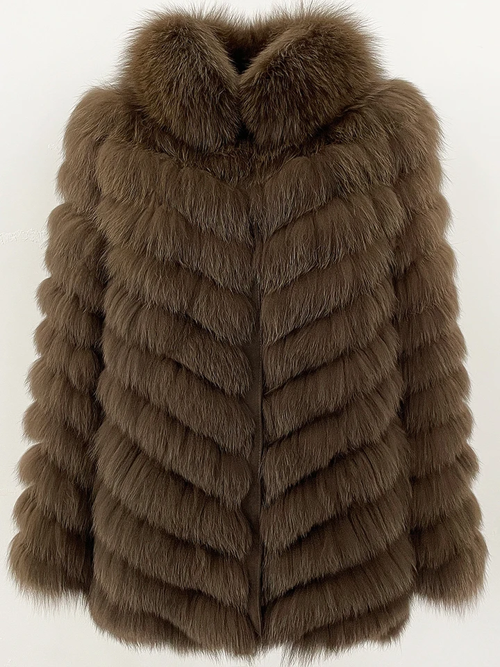Real Fox Fur Office Lady Thick Warm Women's Winter Parka Coat
