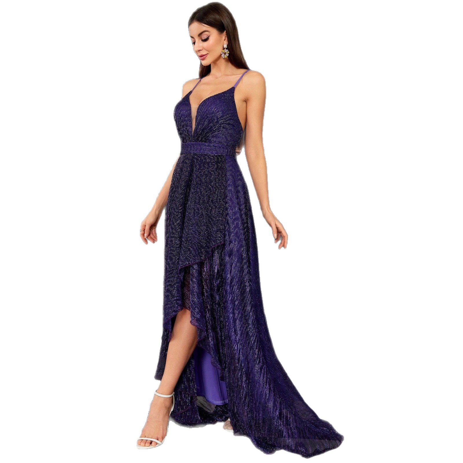 's New European American Elegant Women's Strapless Sequined Handmade Cashmere Floor-Length A-Line Evening Dress