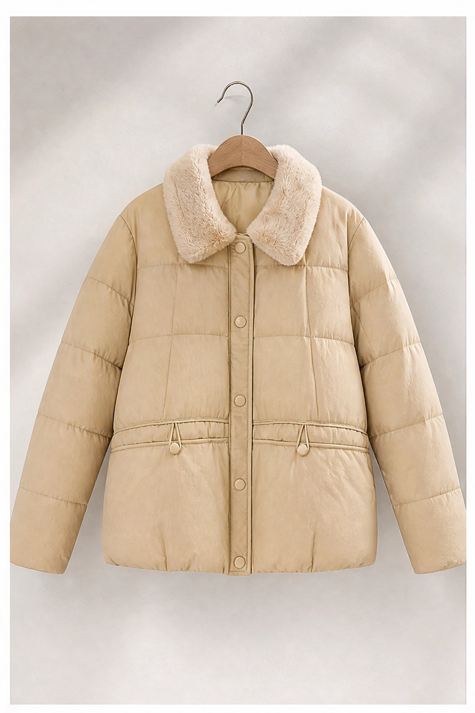 New Autumn Winter Natural Mink Fur Collar Down Jacket, Women's Short Waist-Cinching Slimming Quilted Puffer for Daily Wear
