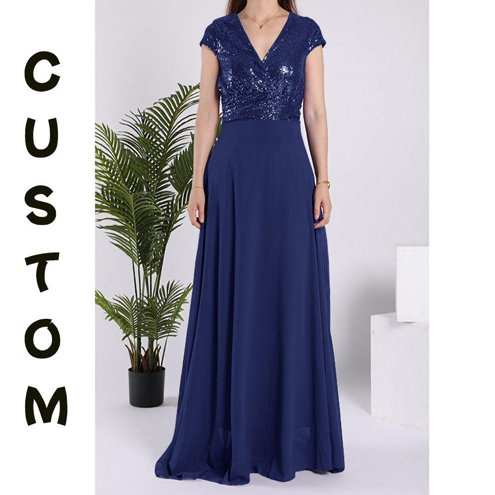 Custom Women Maxi Dress Sequin Party Dress V-neck Fashion Elegant Gown Long Evening Dresses