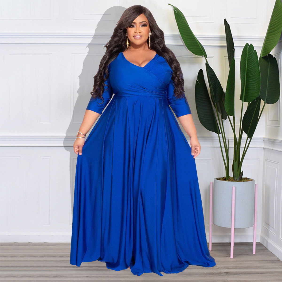 L-4XL Plus Size Women's Dresses Women Clothing V-neck Long Maxi Wedding Evening Dress Summer Spring Casual Oversized Dresses