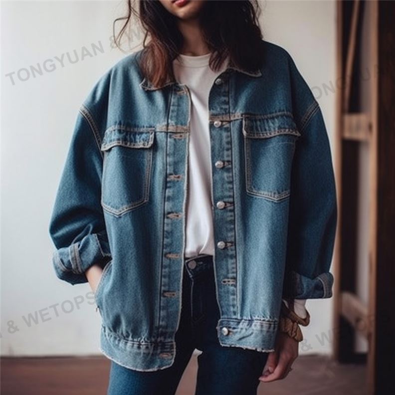 Oversize Oem Women's Denim Jean Jacket Women Casual Outwear Fall Jacket Denim Button up Coat Oversize Denim Jacket for Ladies