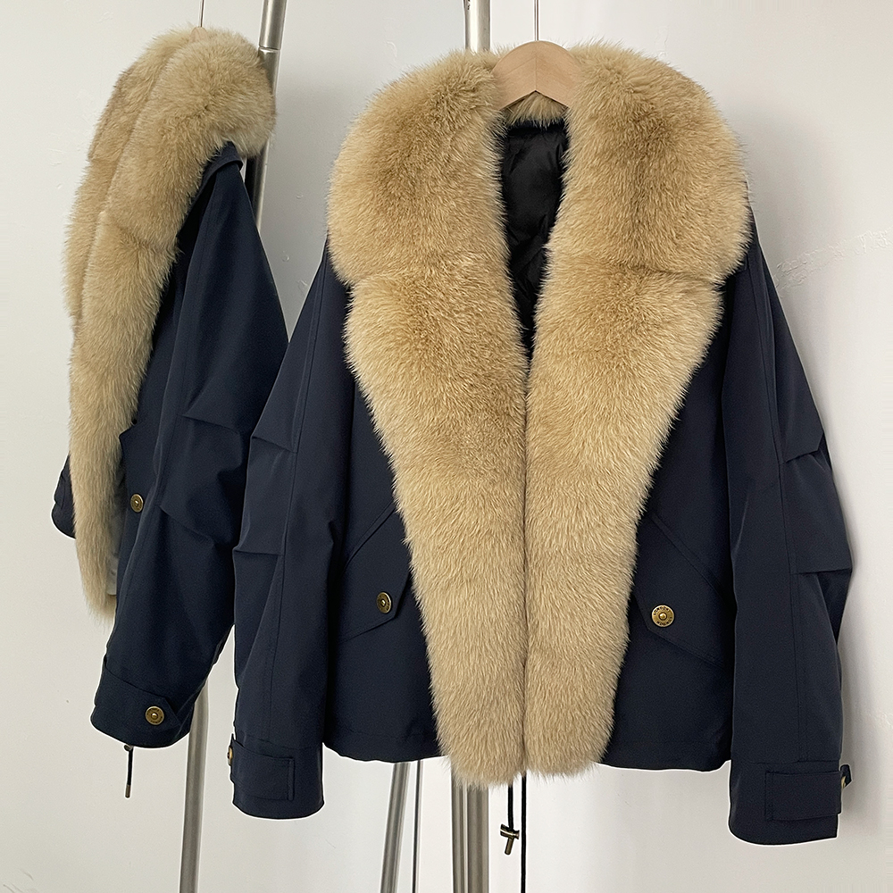 OFTBUY 2025 Parka Winter Real Huge Fox Fur Collar Down Jacket Women Short Loose Thickened Warm Coat 90% White Duck Down Parka