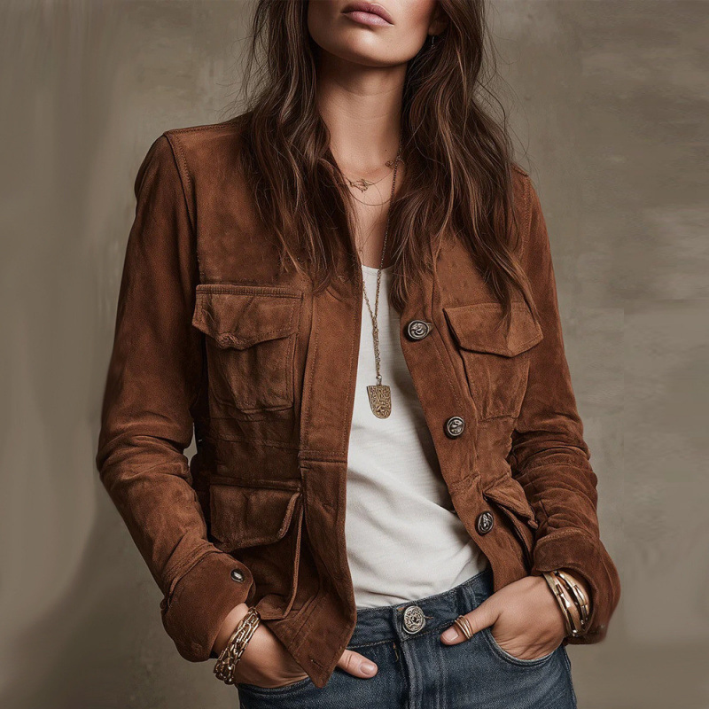 Elegant Women's Blazer with Single Button and Long Sleeves
