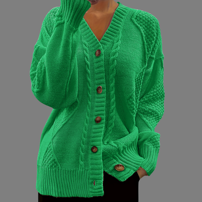 LVLAEA Wholesale Women Winter Outing Ribbed Solid Color Coat Long Sleeve Warm Fashion Knitted Loose Cardigan Sweaters for Ladies