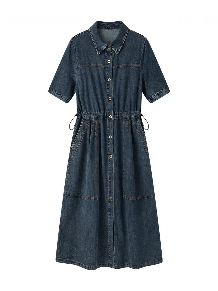 Ladies 100% Cotton Maxi Dress White Long Sleeve Pencil Waist Shirt Dress Casual ODM Summer Style Breathable and Solid Pattern