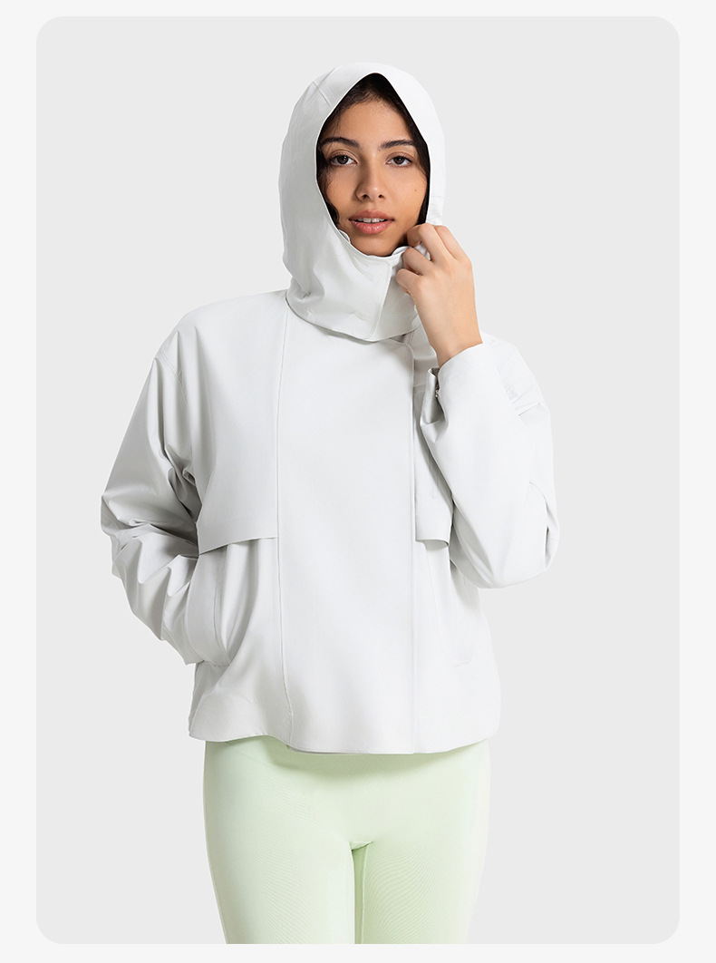 Windproof Waterproof Breathable Short Trench Coat Outdoor Leisure Women Sports Jacket With Hooded