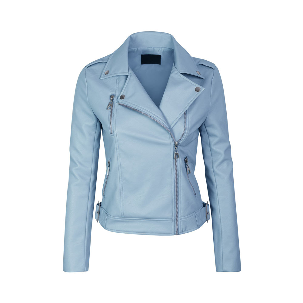 Genuine Sheep Skin Leather Women's Winter Motorcycle Jacket High Quality Custom Design Cotton Lining Embroidery Stripe