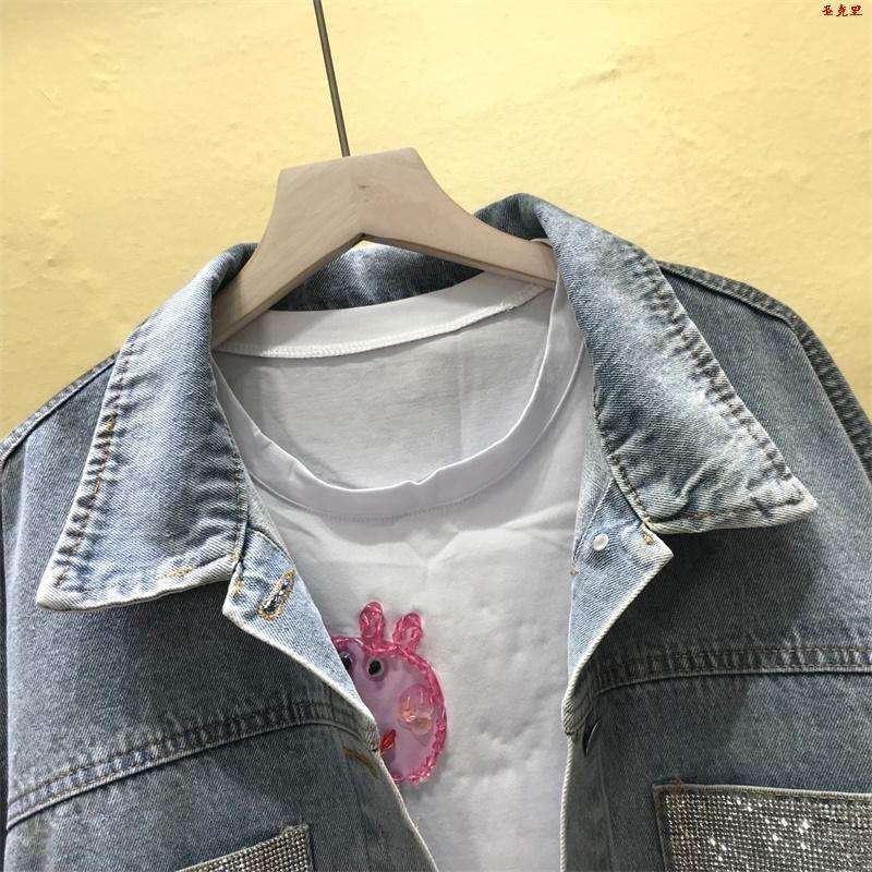 LILUO 2025 Women's Custom Jeans Jacket Rhinestone Denim Woman Jacket Fashion Loose Fit Denim Jacket