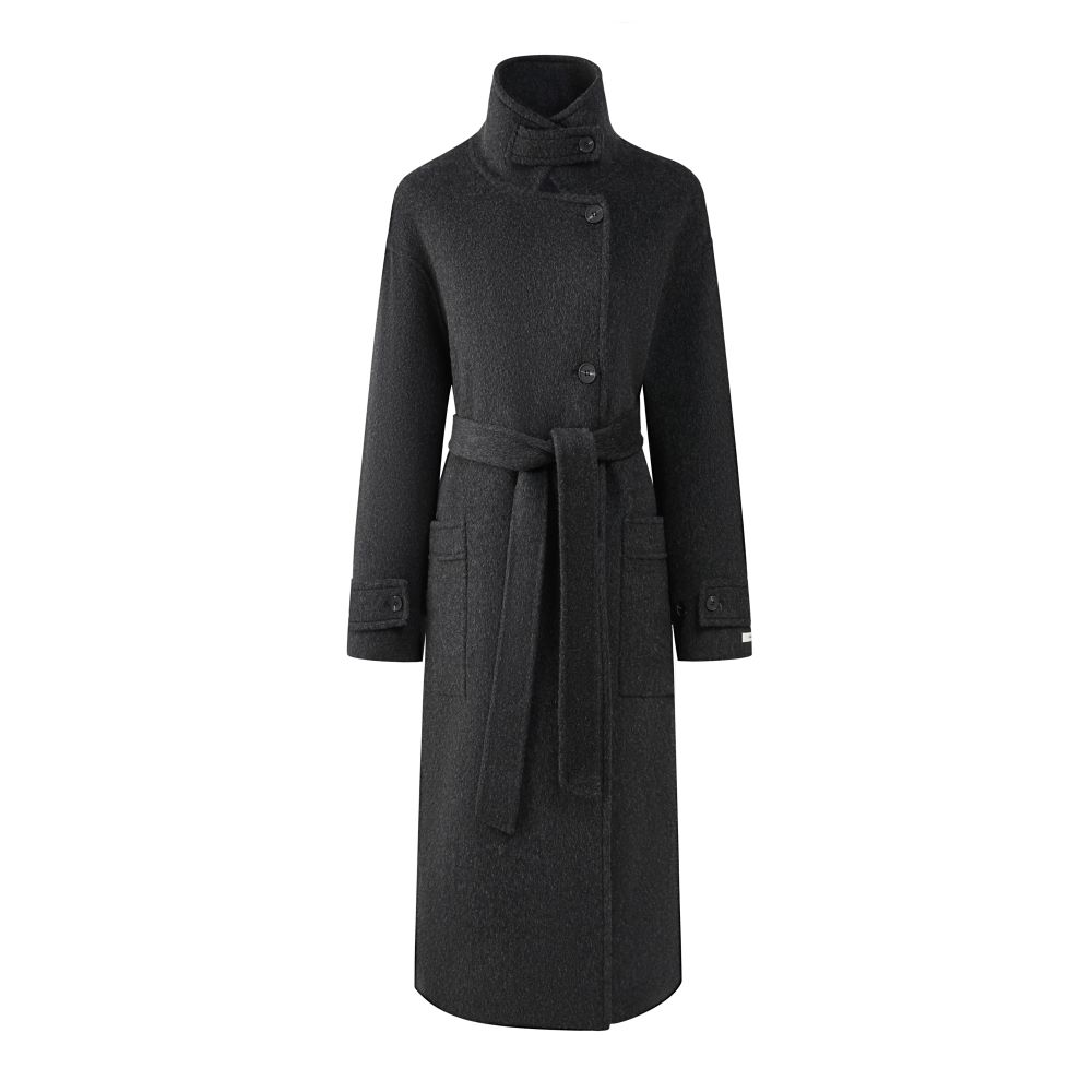 Custom Classic Beige Women's Double Breasted Button Trench Coat Breathable Woolen Fabric Long Length Wool Filling Autumn Style