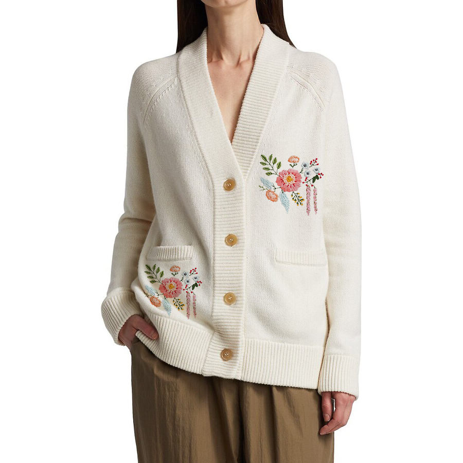 Custom Logo Oversized Knitted Embroidery Cardigan Ladies Fashion Knit Jacquard Loose Women Cardigans Sweater With Pockets