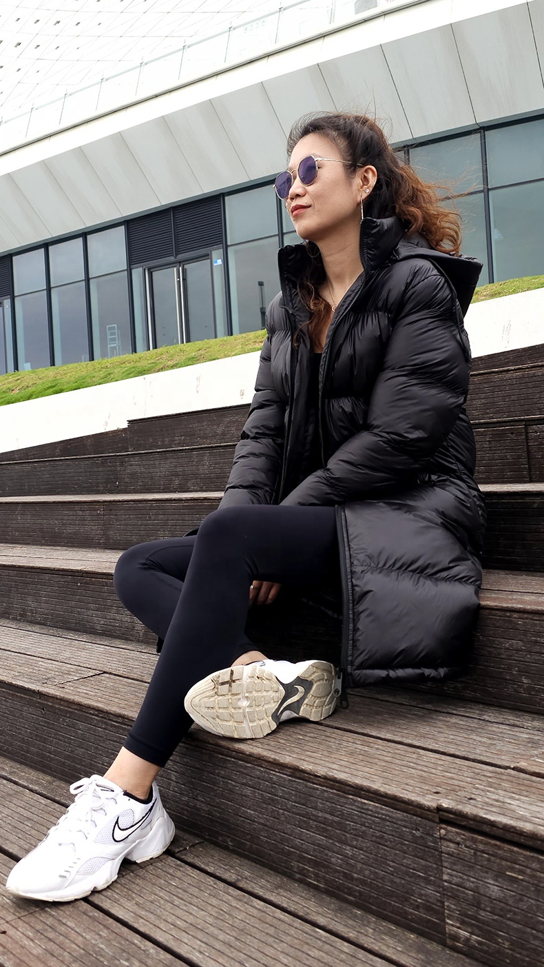 Alike Custom Winter Women's Long Parka Blouson Jacket with Detachable Hood Quilted Breathable Windproof Puffer Black
