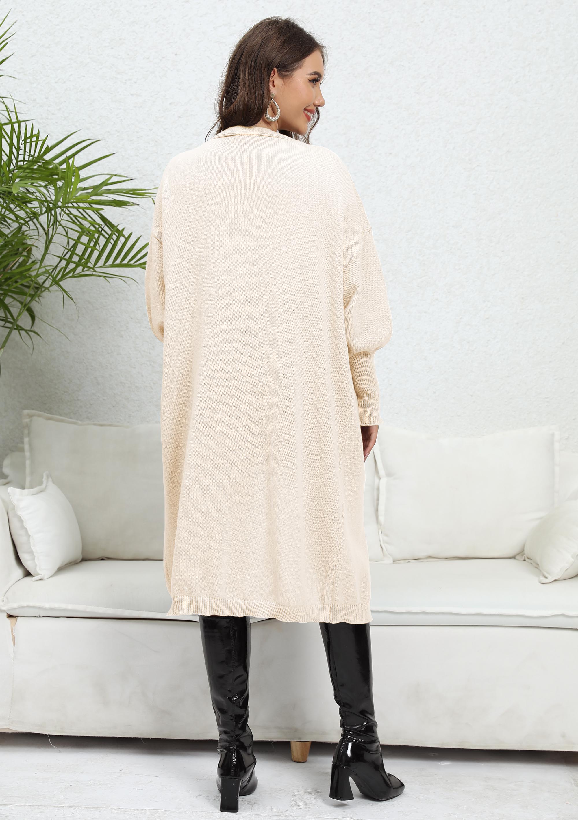 Manufacturers Wholesale Ladies Clothing Solid Open Front Long Sleeve Pocketed Thick Knitted Women Fashion Cardigan Coat Sweater
