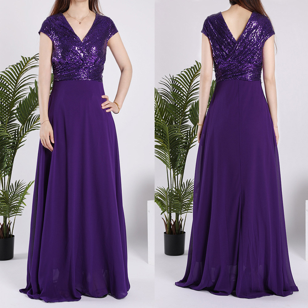 Custom Women Maxi Dress Sequin Party Dress V-neck Fashion Elegant Gown Long Evening Dresses
