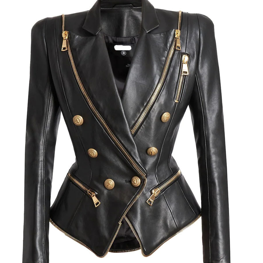 Wholesale Manufactures Genuine Sheep Double Breasted Zipped Leather Made Woman Jacket