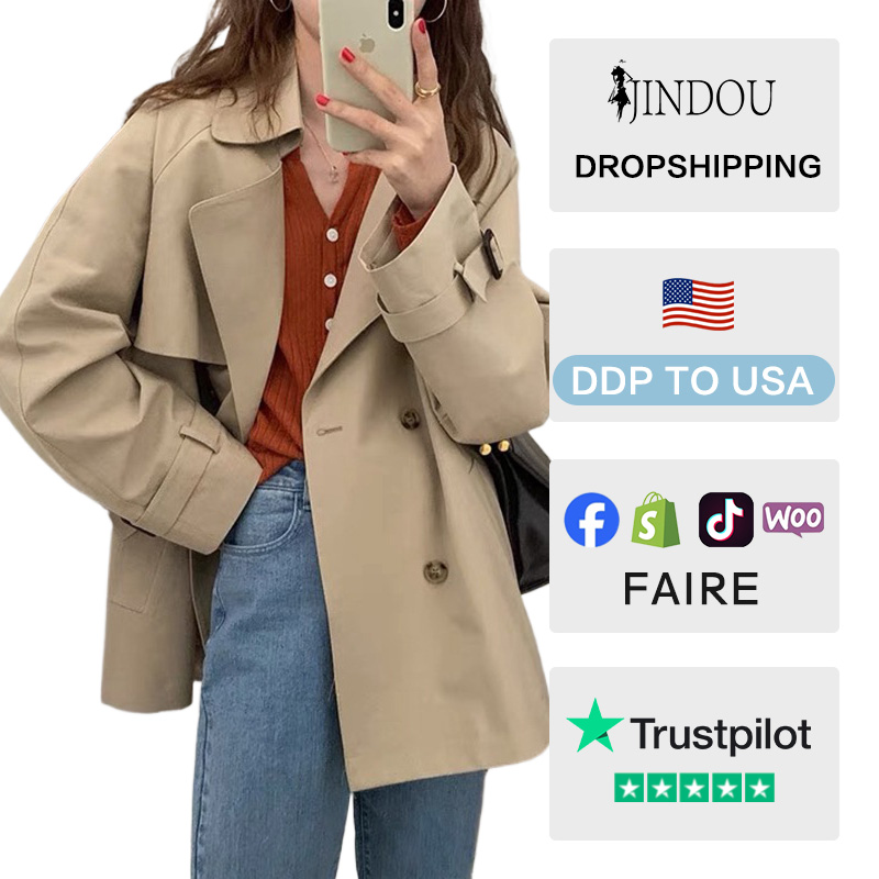 2026 Spring Boutique Autumn Women's Double Breasted Eco-Friendly Trench Coats New Korean Style Long Sleeve Short Windbreaker
