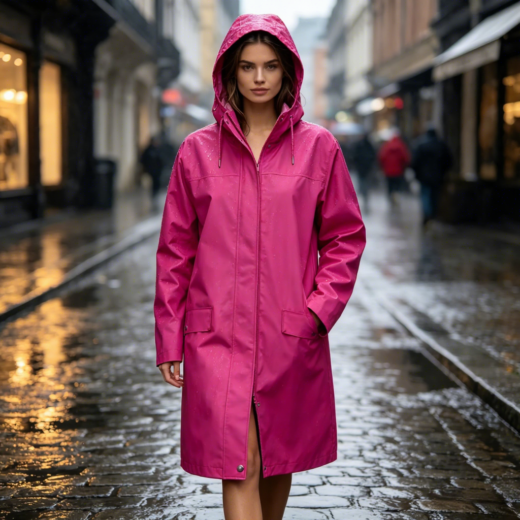 Rainfreem Women's Lightweight PU Jacket Waterproof Hooded Trench Coats for Outdoor Rain Protection Customizable Logo Decoration