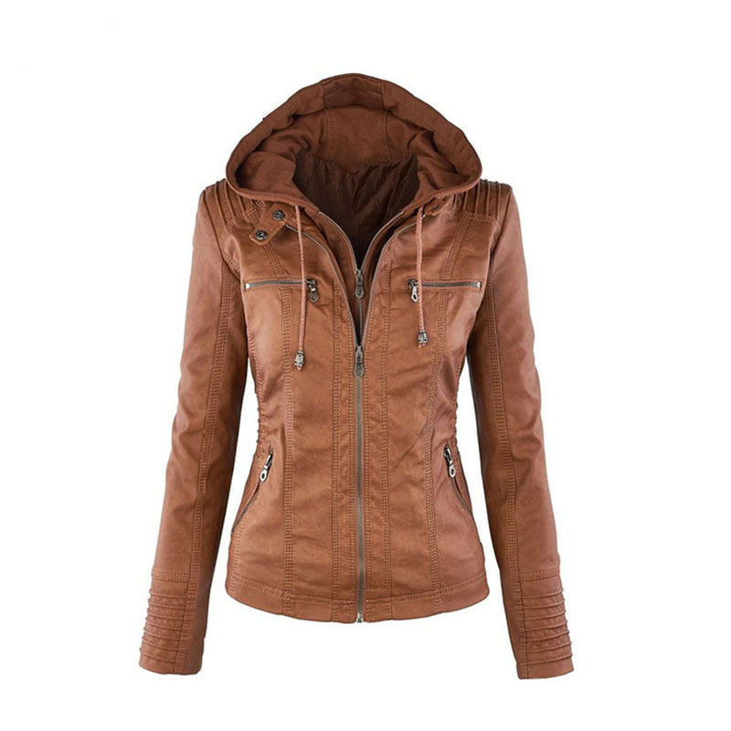 Fashion Style Trendy Bomber Leather Jacket Women Brown Leather Cropped Jacket