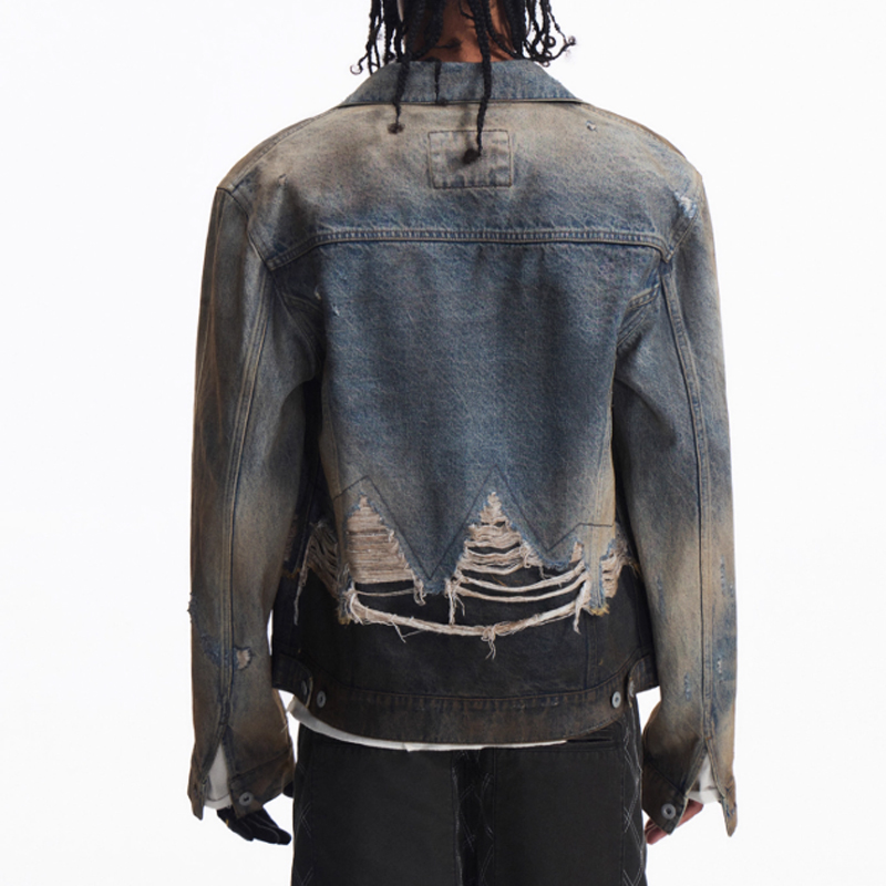 Denim Jacket with Lapel Collar Short Length American Casual Style