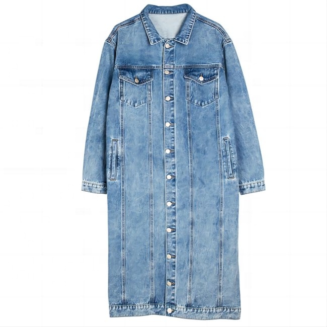 Hot Sale Ready Ship New Fashion Denim Cotton/Spandex Light Blue Buttoned Windproof Breathable Long Jacket Ladies Jeans Jacket