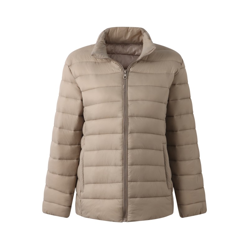 Women's Short Breathable Waterproof Quilted Puffer Jacket-Lightweight Polyester Stand Collar Zipper Casual Outerwear for Europe