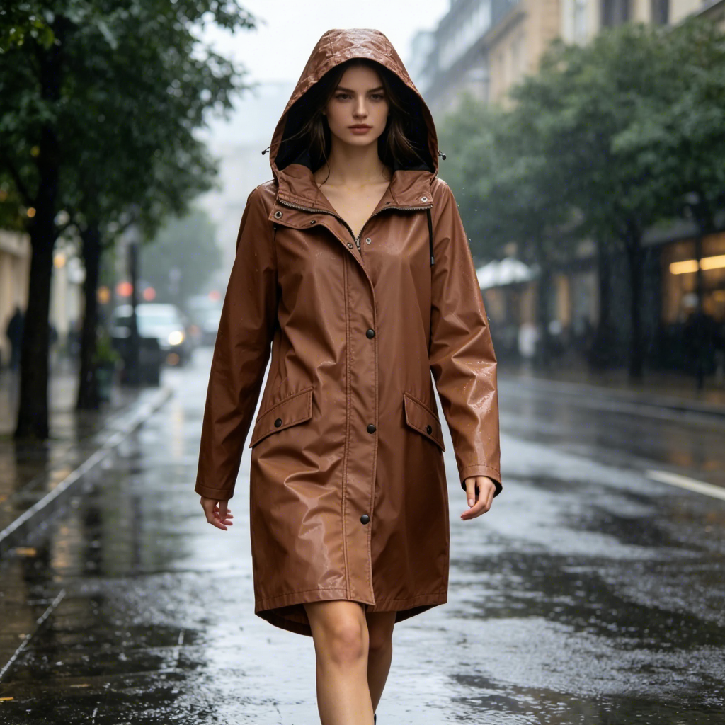 Rainfreem Women's Lightweight PU Jacket Waterproof Hooded Trench Coats for Outdoor Rain Protection Customizable Logo Decoration