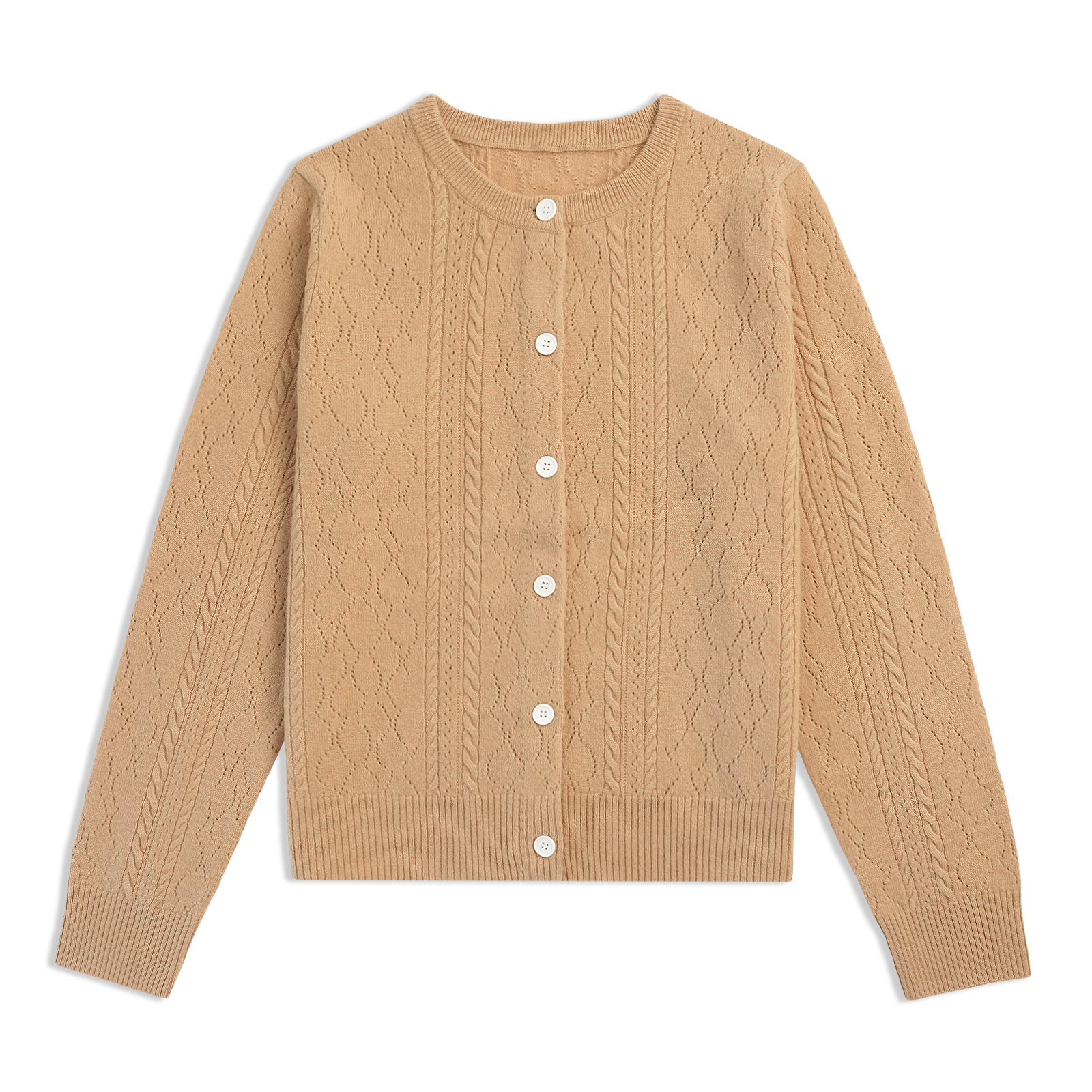Townkana Winter Pure Cashmere Solid Color Button Round Neck Knitted Hollow Knitted Cardigan Cashmere Sweater
