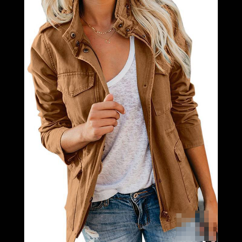 Wholesale Women Zipper Jacket Coat Autumn Female Outerwear Long Sleeve Casual Streetwear Coat Windbreaker Stand Collar Jackets