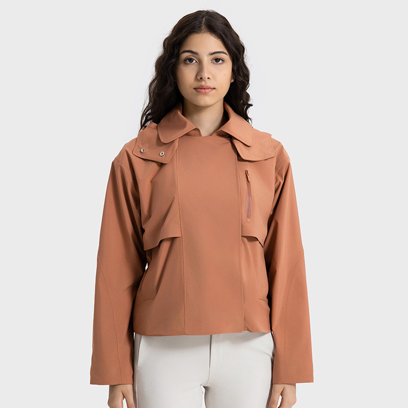 Women's Windproof and Waterproof Short Windbreaker With Detachable Hood Breathable Coat for Fall/Winter Outdoor Leisure Sports