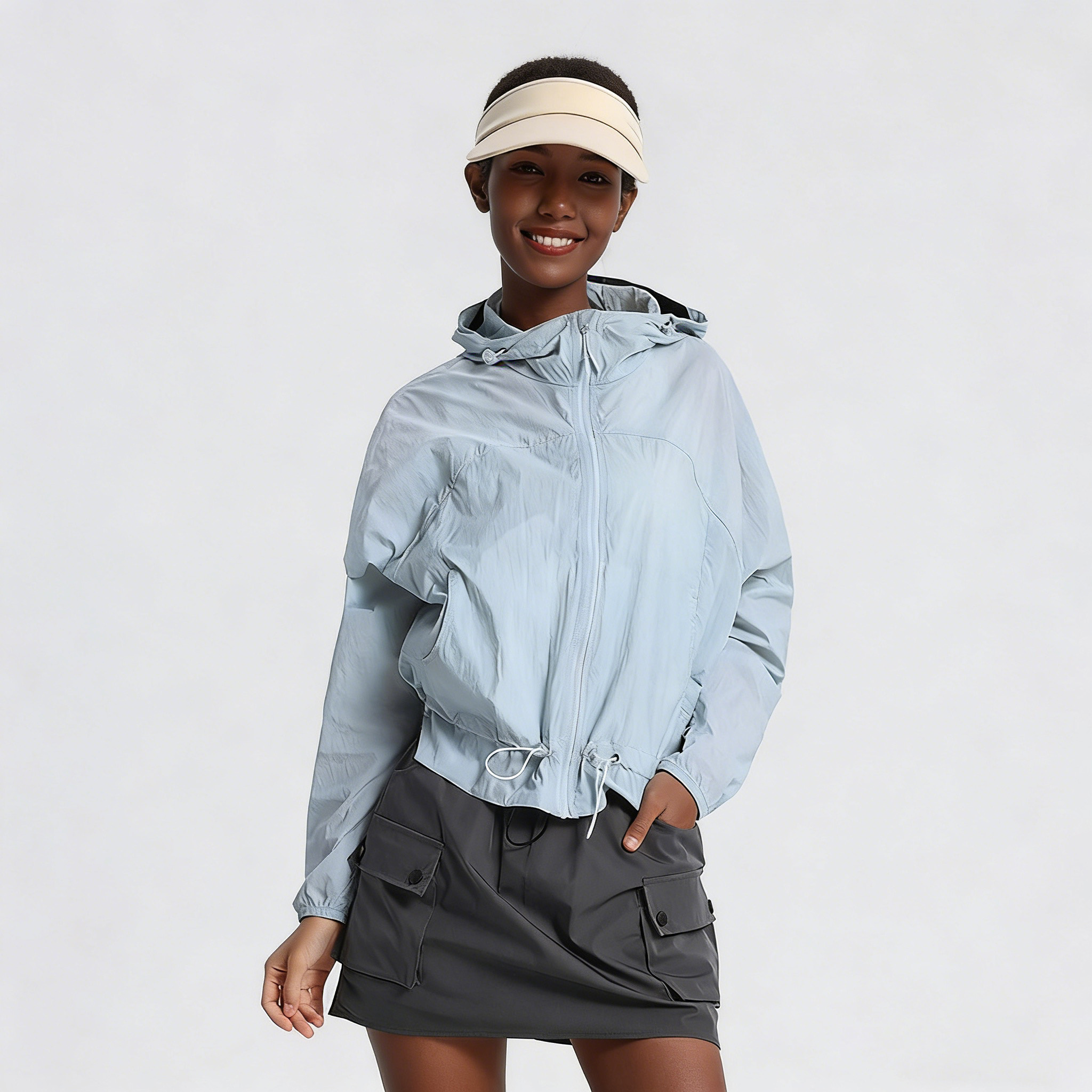 Women's Summer Full Length UPF 50+ UV Protection Slim Fit Hooded Spandex/Nylon Sunscreen Outdoors Sports Windbreaker Skin Coat