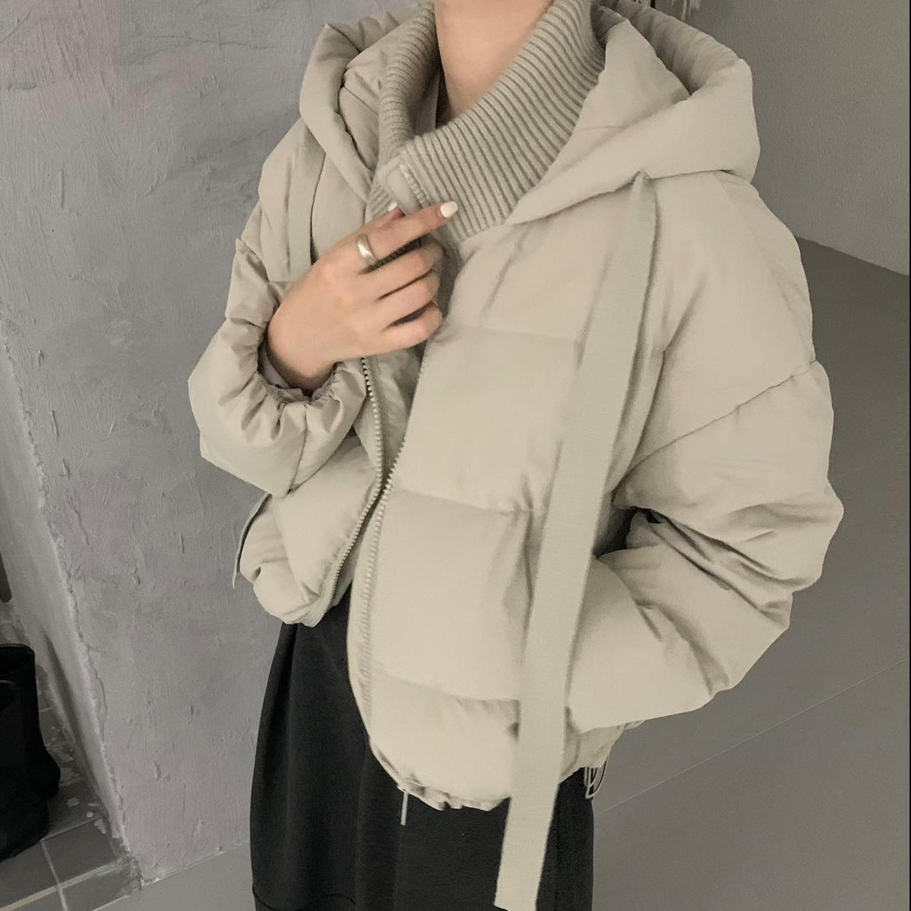 Japanese Korean Style Waterproof Lightweight Women's Down Jacket with Hood Ribbon Warm Puffer for Winter Street and Outdoor Wear